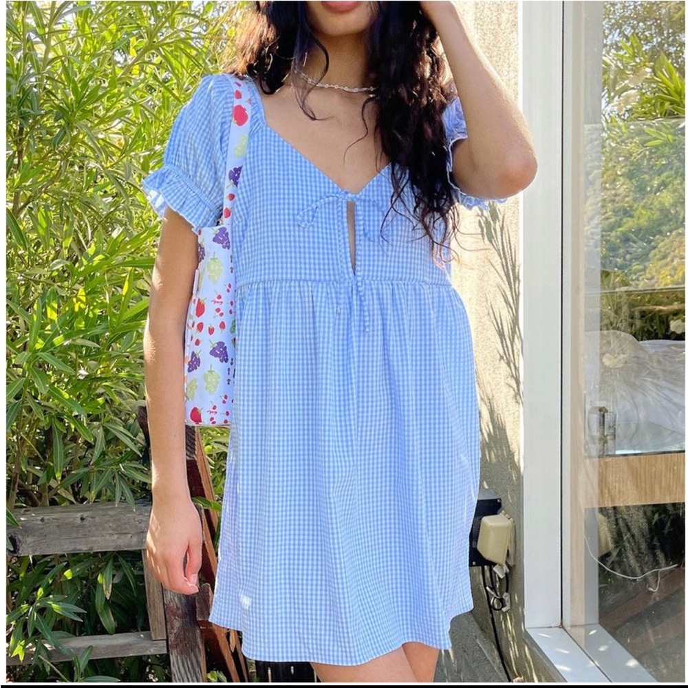 LISA SAYS GAH Lily Mini Dress - Carolina Blue Gingham, Size S, NWT!